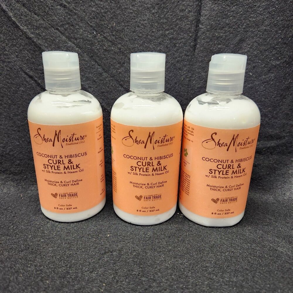 3 PK Shea Moisture Coconut & Hibiscus Curl & Style Milk 8 Fl Oz Each